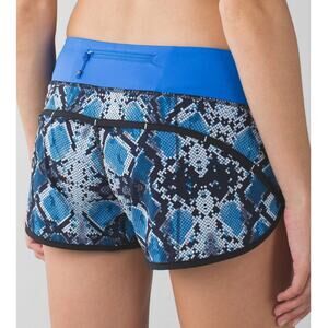 Lululemon Speed Up Lined Short 4-Way Stretch Snake Print Blue Size 6 EUC